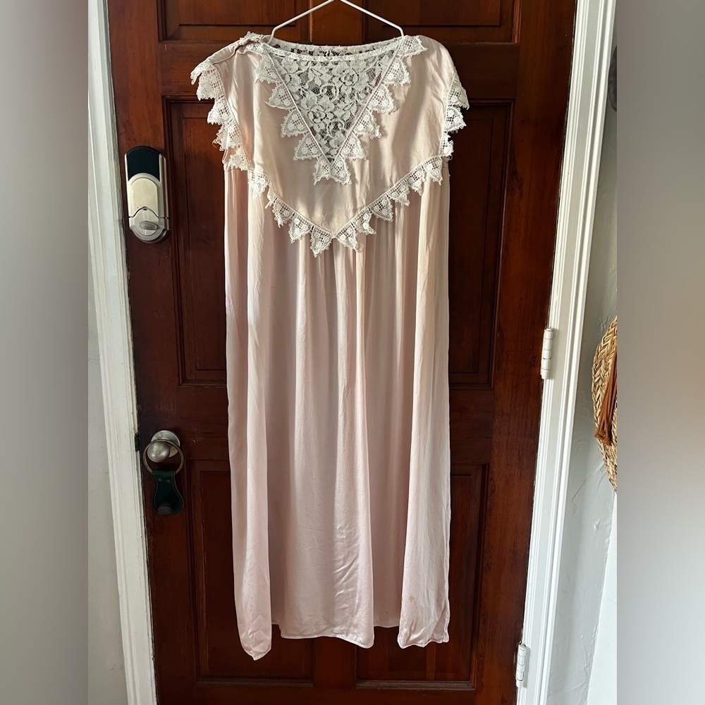 Vintage Jessica McClintock Pink Lace Nightgown Dress Cottagecore Maxi Size M